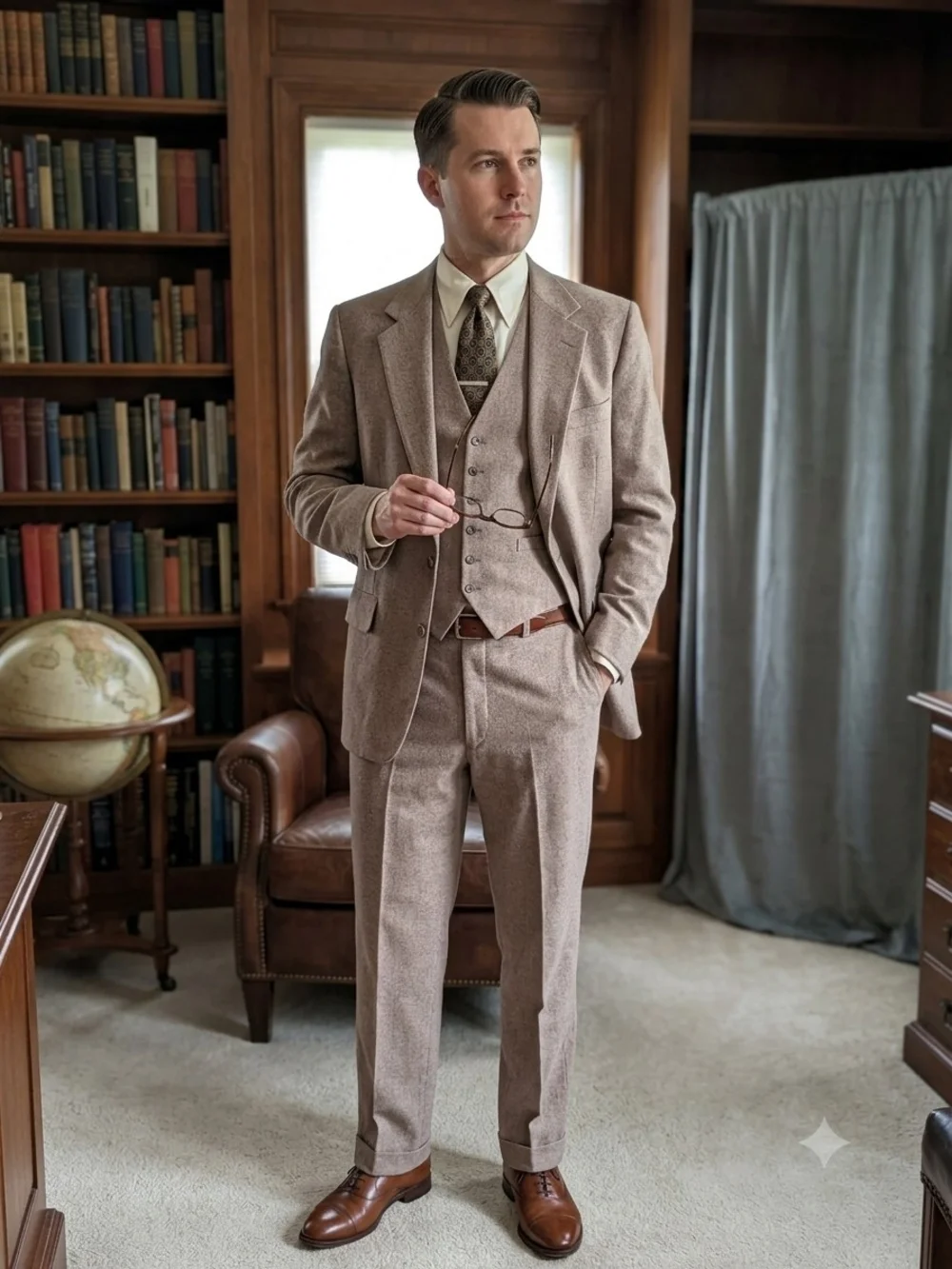 Vintage 70s Warren Sewell Tan Three-Piece Suit - Jacket Size 44R Pants 38x28